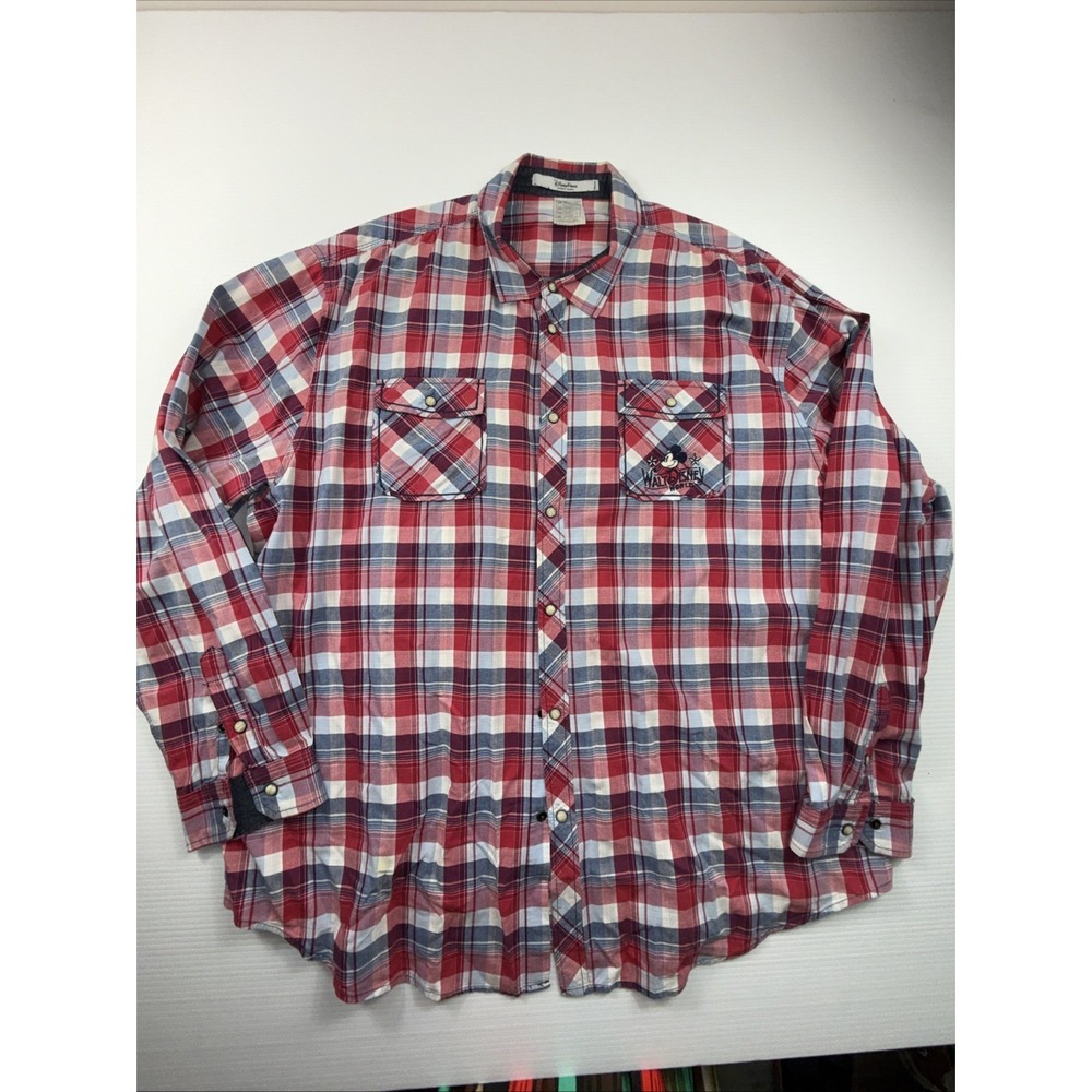 Disney Parks Authentic‎ Multicolored Plaid Long Sleeve Pearl Snap Men's XXL